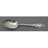 American cast sterling silver teaspoon - the bowl relief cast with view of 'Old Mission, Los