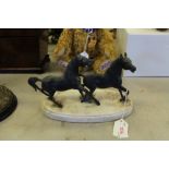 Spelter horse group on marble base