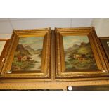 Pair Gilt Framed J Howard Oils - Highland Scenes