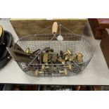 Wire basket & brass door furniture