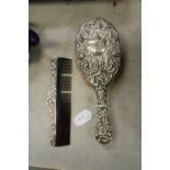 Victorian silver backed hairbrush and comb, Birmingham 1900