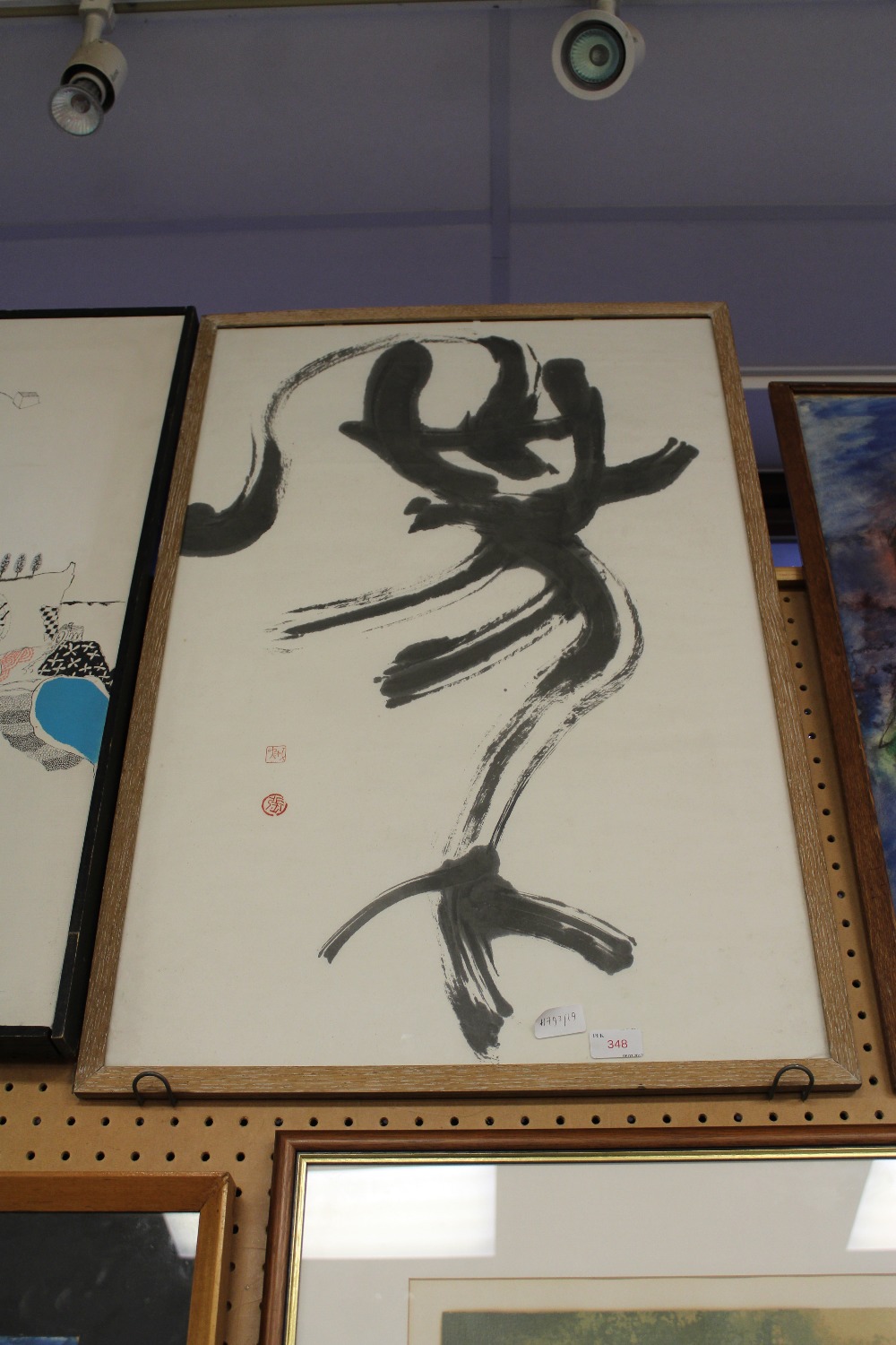 Chinese School - Brush painting, 81cm x 53cm, in limed wood frame and glazed. Good condition