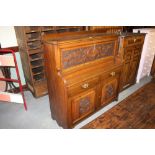 Victorian carved oak bureau