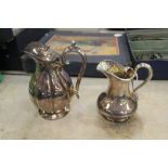 Two silver plated jugs and a pair of silver plated sugar tongs by Mappin & Webb