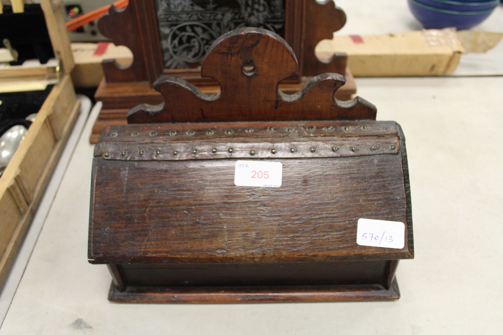 19th century oak salt/candle box with leather hinge