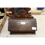 19th century oak salt/candle box with leather hinge