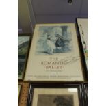 The Romantic Ballet, an exhibition poster, signed by Alicia Markova 72cm x 48cm. Slight staining and