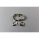 Bag of jewellery, silver bracelet & 2 dress rings
