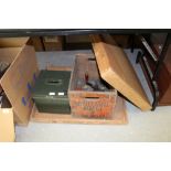 Robertsons tray, Morecambe Direct crate, metal box