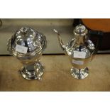 Gorham plated coffee pot (lacking finial) and Walker & Hall plated egg cruet