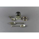 Silver caddy spoon, spoon, inkwell etc