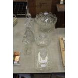 Glass bowl and three decanters, etc.