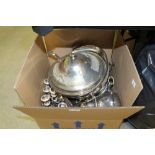 Box of plated wares including large punch bowl