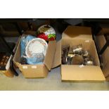 Two boxes of silver plated wares and glass wares