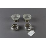 Pair of silver napkin rings & silver glass salts mounted