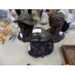 3x Black forest bust woodcarvings By faust E.Lang