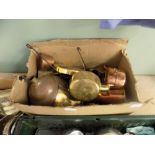 Box of brass and metal wares