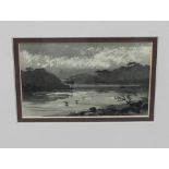 Attrib. John Varley (1778-1842) - Pen & ink - Lake Scene, 8.5cm x 14cm, in later swept frame