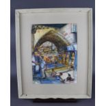 Robert Bindloss (1939-1990) - Watercolour - 'A Busy Shopping Arcade', 32cm x 24cm, unsigned,