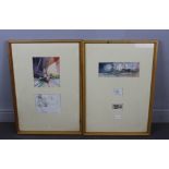 Peter Hutton (1925-2012): Two framed compositions - Formed of five watercolour and ink sketches,