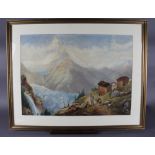 After T.L. Rowbotham (1783-1853) - Watercolour - View of the Matterhorn, with figures to foreground