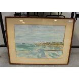 Early 20th Century French School, Watercolour, Beach resort scene, 39cm x 55cm, indistinctly