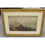 19th Century School - Watercolour - Castle in Tyrolean Alps, 42cm x 75cm, in gilt frame (restored)