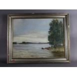 20th Century Continental - Pastel - Lake scene, 39cm x 52cm, indistinctly signed, in silvered