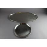 Two Keswick School of Industrial Arts Firth Staybrite stainless steel trays - oval 53cm x 28cm and