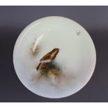 A Royal Worcester porcelain tall comport, decorated with a Robin by Ernest Barker, 24cm diameter x