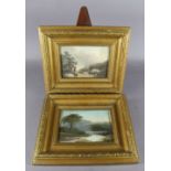 Late 19th/ early 20th Century - Gouache - Lake scene, 14.5cm x 19.5cm, and a print of a 19th Century