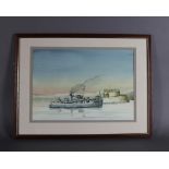 Roy Davis (20th Century) - Watercolour - 'HMS Hunda, Minesweeper entering Grand Harbour, Malta,