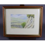 Ron Ablewhite - Watercolour - Cumbrian fell scene, 12cm x 20cm, signed, in wood frame Good