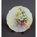 A Royal Worcester porcelain cabinet plate, decorated with flowers by William Hale, 21cm diameter,