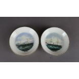 A pair of Royal Worcester porcelain pin dishes, printed with images of Blue Star Line steamships '