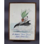 Sidney Strube (1891-1956) - Watercolour - 'A Happy New Year from STRUBE '53', depicting John Citizen