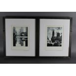 Two black and white photographic prints of New York, each 22cm x 17cm, in ebonised frames and