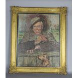 Charles H. Eldridge - Pastel - Self portait, with terrier, 62cm x 48cm , signed and dated 1943, in