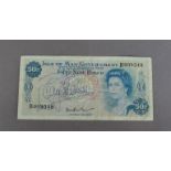 An extremely rare Isle of Man 1975 50p note No. B009548, signed in blue ballpen by Barry Sheene