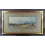 19th Century English - Watercolour - Harvest scene with corn stooks, 21cm x 49cm, in gilt frame