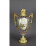 A fine Royal Worcester porcelain twin handled vase and cover, decorated in colours and gilt with