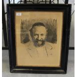 Late 19th/early 20th Century, black and white print, Portrait of a Rabbi, 43cm x 34cm, monogram '