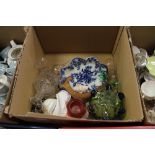 Box miscellaneous china including heavy glass bowl