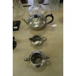 Civic Pewter Art & Craft style hammered teapot, jug and sugar
