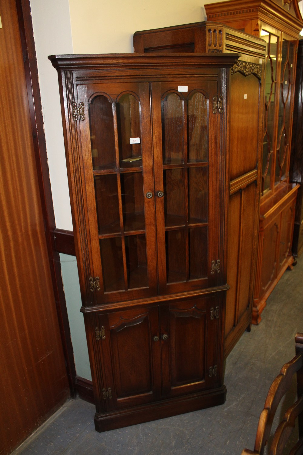 Old charm oak corner cabinet