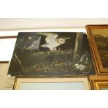 •Cavan Corrigan (b. 1942) - Oil painting - Barn Owl, 61cm x 91cm, signed, unframed Good overall