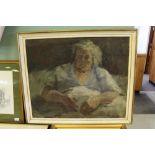 Manner of George Devlin (1937-2014) - Oil painting - Portrait of an elderly woman, canvas 63cm x