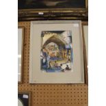 •Robert Bindloss (1939-1990) - Watercolour - 'A Busy Shopping Arcade', 32cm x 24cm, unsigned, titled