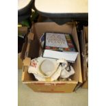 Box of pots/glasware & books