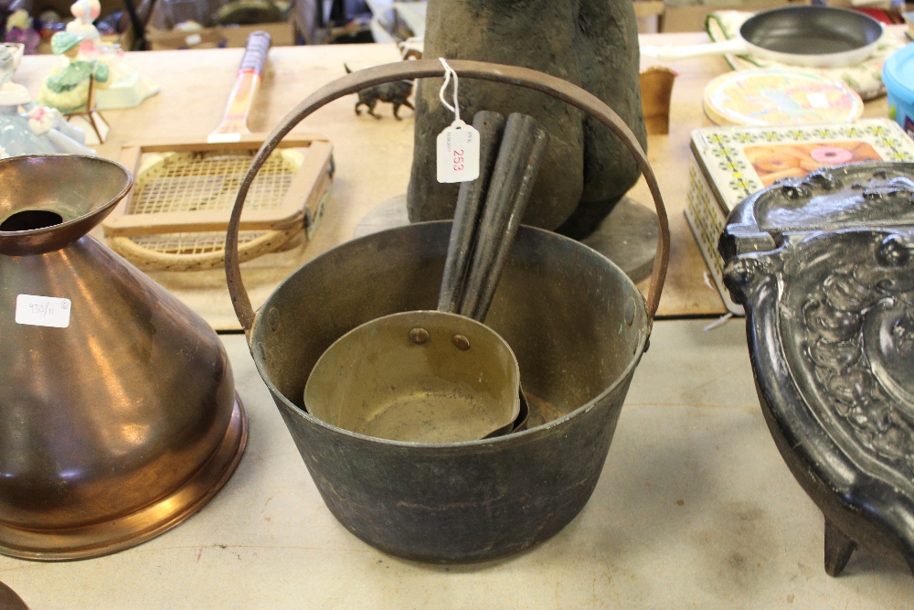 Brass pot and three pans